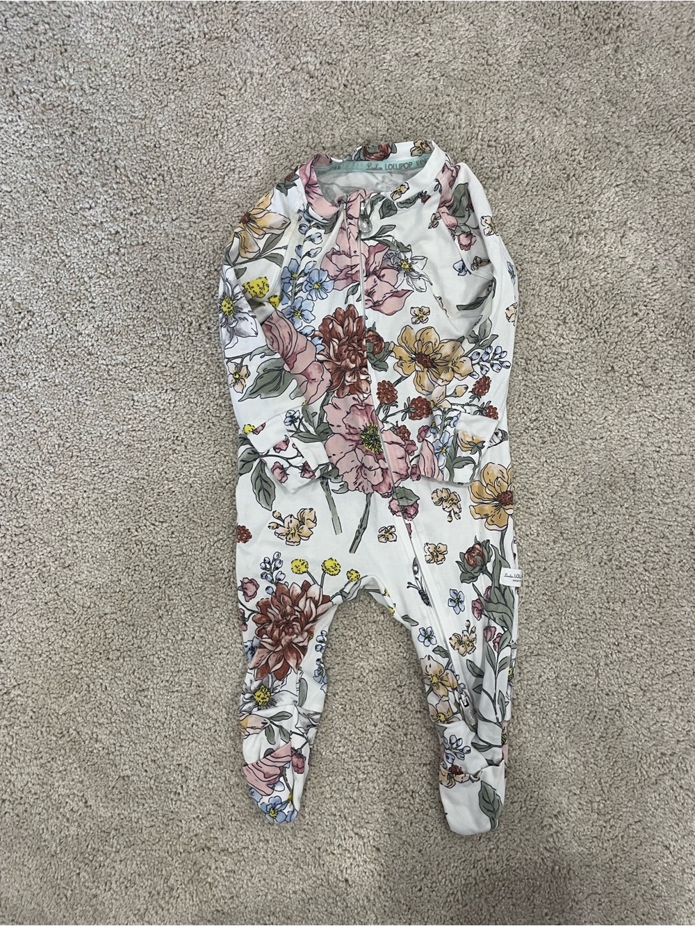 Loulou Lolipop Bamboo Baby Sleeper- White with Pink & Yellow Flowers